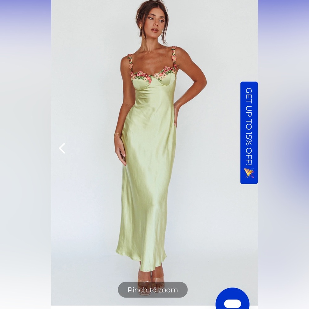 ROSE GARDEN FLORAL APPLIQUE MIDI DRESS LIME